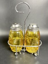 Vtg Airko Amber Flashed Salt&Pepper Shakers W/Caddy MCM Retro picture