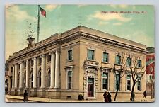 c1911 Atlantic City New Jersey NJ Post Office US Flag ANTIQUE Postcard picture