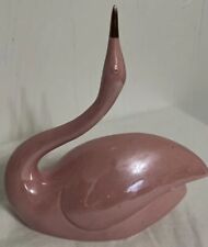 Vtg Mid Century Modern Swan Iridescent Luster Glazed Pink Figurine Gold Beak picture
