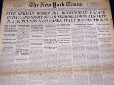 1940 SEPTEMBER 14 NEW YORK TIMES - BOMBS HIT BUCKINGHAM PALACE - NT 2933 picture