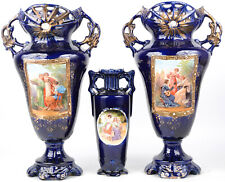 Set of 3 Austria Josef Strnact Blue ceramic porcelain Vases romantic marked 1920 picture