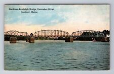 Gardiner ME-Maine, Kennebec River Bridge, Antique Vintage c1919 Postcard picture
