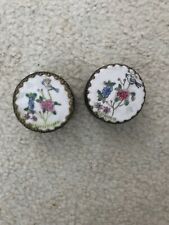 Pair Vintage Chinese Silver Boxes Birds Flowers Inserted porcelain plaques 2