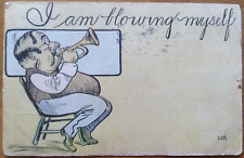 POSTED 1901 I am blowing myself Comic Funny Original Vintage Postcard picture