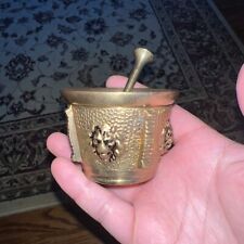 VINTAGE LION HEAD BRONZE BRASS MORTAR AND PESTLE picture