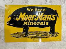 Vintage MOOR MANS Feed Seed Pig Tin Sign Minerals Farm Hog Cow Embossed 14x9.25 picture