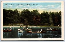 Silver Lake La Porte Indiana Canoes On Lake c1920'S EC KROPP Postcard picture