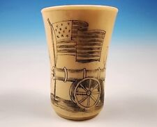 Civil War Era Scrimshaw 2 Shot Spirit Rum Dram Cup Cannon Union Flag Carved picture
