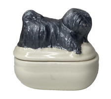 Sheepdog Ceramic Trinket Box Gray Artisan Signed GJK Small 2X2 Inches picture