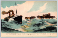 Antique Postcard~ Arrival Of Mailboat In Rough Weather~ Marseille, France picture