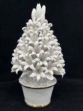 Vintage Mottahedeh 8.75” White Porcelain Potted Topiary Tree Gold Rim Made Italy picture