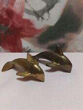 Vintage Pair of Unbranded Brass Dolphins  L 3-3/4