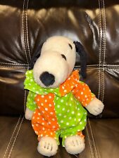 Vintage 1960s Peanuts Snoopy Plush 10'' Wearing Green/Orange Harlequin Suit picture