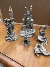 Lot of 5 Vtg 80s Pewter Fantasy Figurines Dragons Wizards Castles  AD&D D&D picture