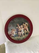 Vintage 1990s decorative Tin tray Cherubs Putto Child Baby angels maroon 13 In picture