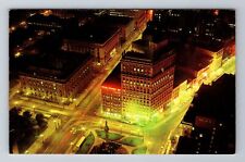 Cleveland OH-Ohio, Aerial Of Downtown At Night, Antique, Vintage Postcard picture