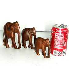 Vtg Set of 3 Hand Carved Wood Elephants No Tusks Beautiful Wood Grain 5