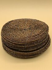 Vtg Hand Made Brown Glass Beaded Wired Coaster Set of Ten w/Case 4
