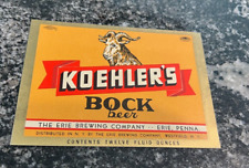 B) VINTAGE KOEHLER'S BOCK BEER 12 OZ BOTTLE LABEL ERIE BRG CO ERIE PA NY SALES picture