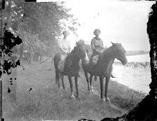 c.1911 Two Glass Negative Ladies on Horses Cass County Michigan picture