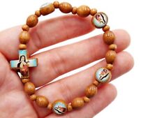 Saint St Therese Wood and Epoxy Bead Rosary Stretch Bracelet One Size 7 Inch picture