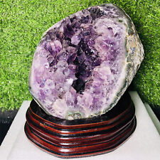 5.35LB TOP Natural Amethyst geode quartz cluster crystal mineral+stand YK18 picture