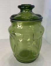 Vintage LE Smith Avocado Green Glass Apothecary Canister Jar With Lid picture