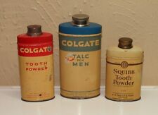 Vintage Lot 3 Advertising Metal Cans Tins COLGATE & SQUIBB Tooth Powder + TALC picture