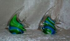 Murano Hand Blown Art Glass Blue Green Striped Tropical Angelfish Fish Figurines picture