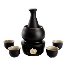 Tosnail 7 Pieces Ceramic Japanese Sake Set with Warmer, Hot Saki Set - Black picture