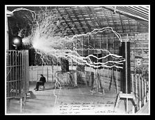 Nikola Tesla Lab Electric Discharge Fridge Magnet, Vintage Image Big Magnet picture