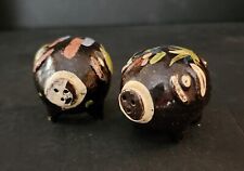 Beautiful Fun Old Set Mexican Tlaquepaque Pottery Clay Pig S & P Black picture