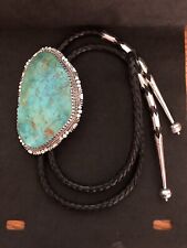 Huge Turquoise Bolo Bola Navajo Sterling Silver tips Avin Joe 7 picture