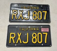 California Pair Of Black & Yellow License Plates RXJ 807 Classic Clear DMV 67 68 picture