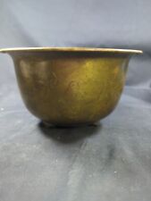 Vtg Solid Brass Round 3 Footed Planter Pot Etched W Bird On Branch 7