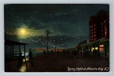 Atlantic City NJ-New Jersey, Rainy Night, Scenic View, Vintage Postcard picture