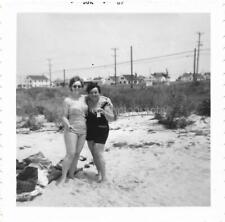 SWIMSUIT PALS Vintage FOUND PHOTO Women bw  Snapshot BEACH 01 36 D picture