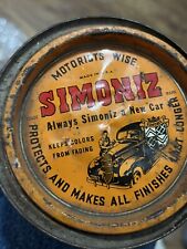 EARLY CAR GRAPHICS 1930s VINTAGE SIMONIZ CAR WAX OLD TIN CAN Dents picture