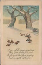 Merry Christmas Greetings Winter Scene Birds Posted Dividedback Vintage Postcard picture