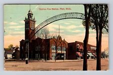 Flint MI-Michigan, Central Fire Station, Antique Vintage Souvenir Postcard picture