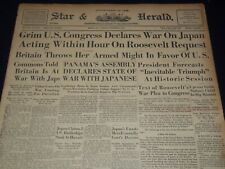 1941 DECEMBER 9 STAR & HERALD NEWSPAPER -CONGRESS DECLARES WAR ON JAPAN- NT 9568 picture