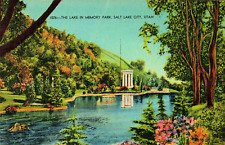 Salt Lake City UT, The Lake In Memory Park, Utah Vintage Postcard picture