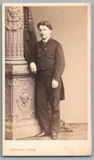 1870 CDV Young Man with the Column. Beautiful Photo Composition Gustave Le Mans (72) picture