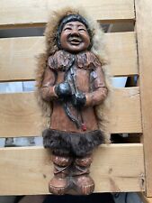 Vgt.Kiana Nuni Alaskan Eskimo Doll Wood Figurine with Arrow Rabbit Fur picture