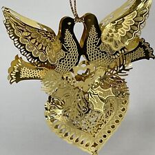 Gold Metal Thin Cut Out Christmas Etched Dove Heart Ornament 4
