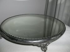 Antique Plateau Vanity Mirror TRAY Metal Footed Art Nouveau Scalloped Bevel Edge picture