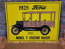 NOS TIN METAL EMBOSSED SIGN 1925 FORD MODEL T WAGON MINT WITH ORIGINAL PAPER picture