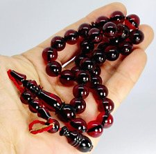 VTG Rare Hand Made Clear Red Saffron Islamic Prayer 33 Beads Rosary 45grm زعفران picture
