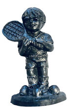 1986 Vintage Signed R-B Ricker Bartlett Pewter Figurine Tennis Boy Child 2.25” picture