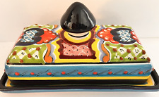 Talavera Del Carmen Hand Painted Mexican Butter dish w/ Cover Lead Free picture